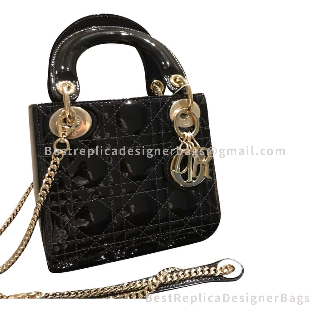 Dior Mini Dior Quilted Patent Calfskin Bag Black GHW